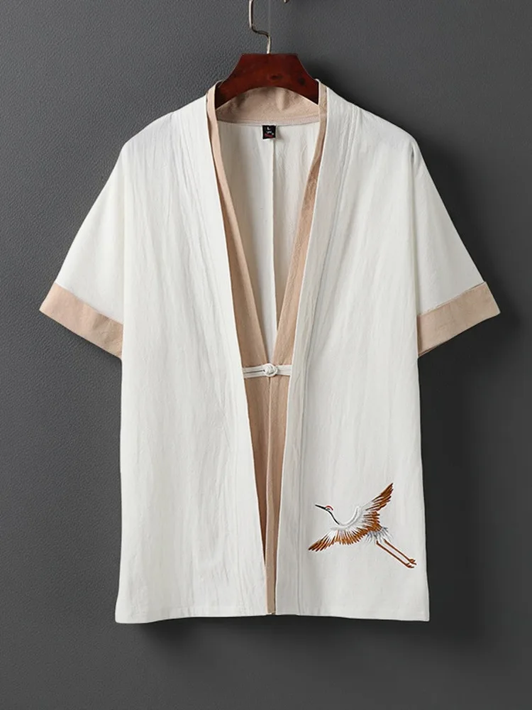 

Мужской хлопково-льняной кардиган-пончо в стиле ханьфу, винтажный костюм тан с вышивкой, комплект из семи частей