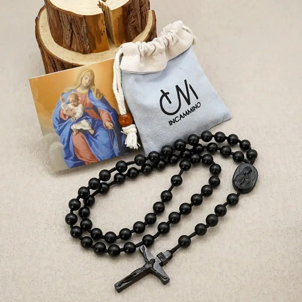 

Dalbergia Microphylla Handmade Rosary Necklace with Storage Bag Religious Wood Beads Necklace Mellow Brown/Black