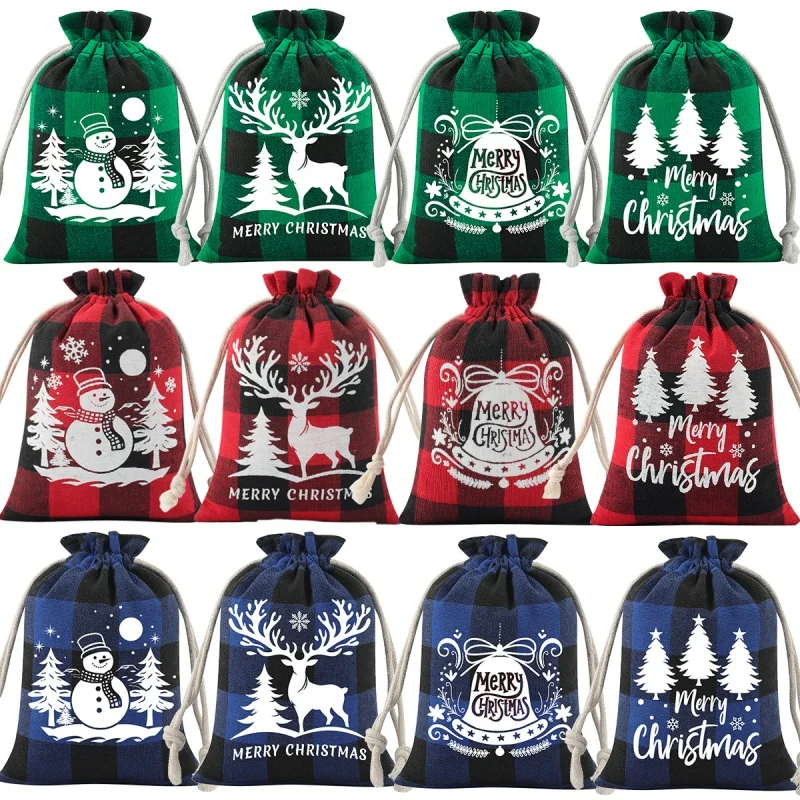 

4/12pc Christmas Gift Packaging Bags - Velvet Drawstring Pouch for Candy Biscuit, Small Storage Bags for Party Favors & New Year