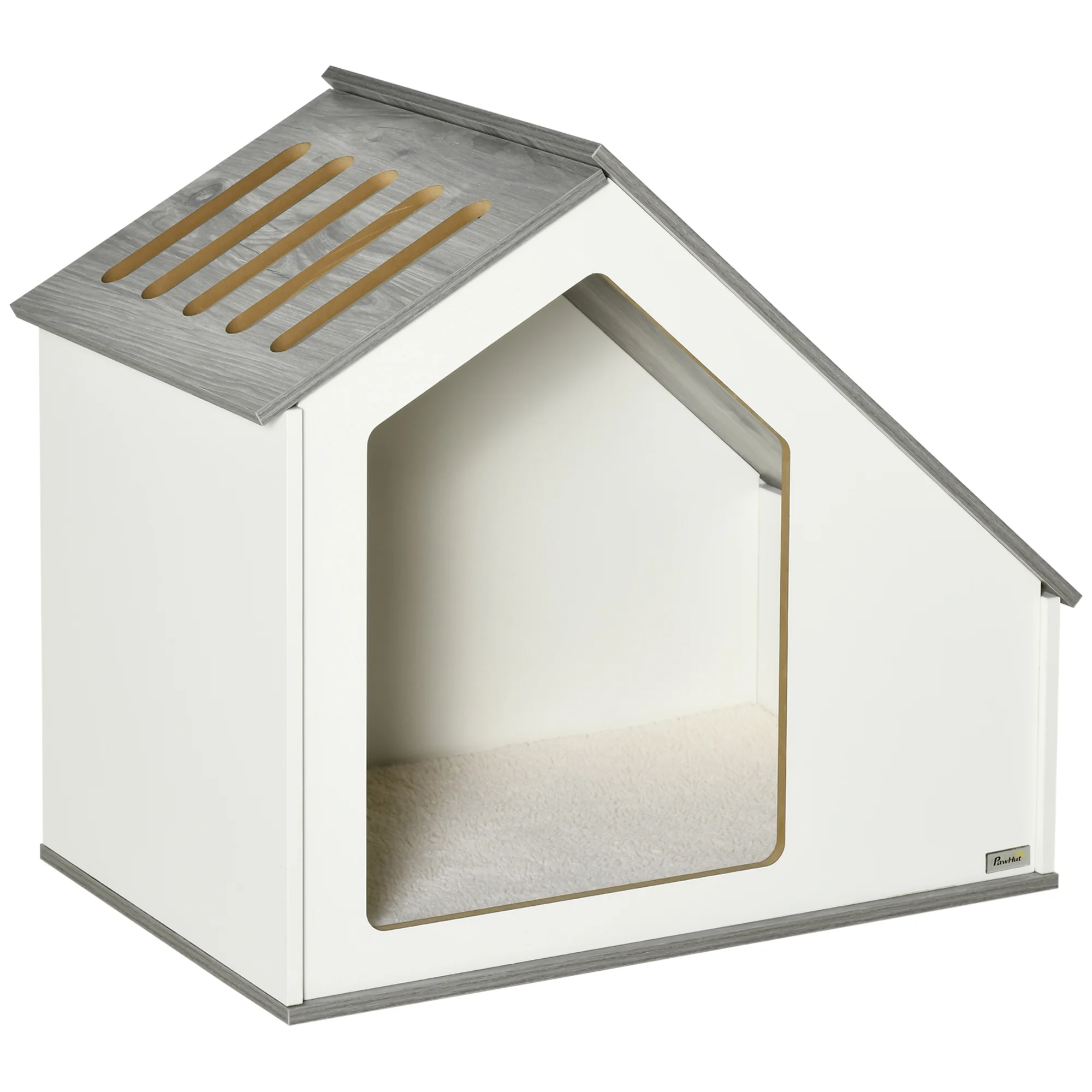 PawHut Wooden Dog House Indoor Pet House with Washable Unpadding Cushion and 5 Vents 84,5x54,5x75 cm White