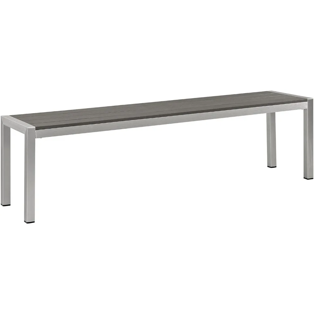 

Silver Gray Aluminum Outdoor Patio Bench by Modway Shore