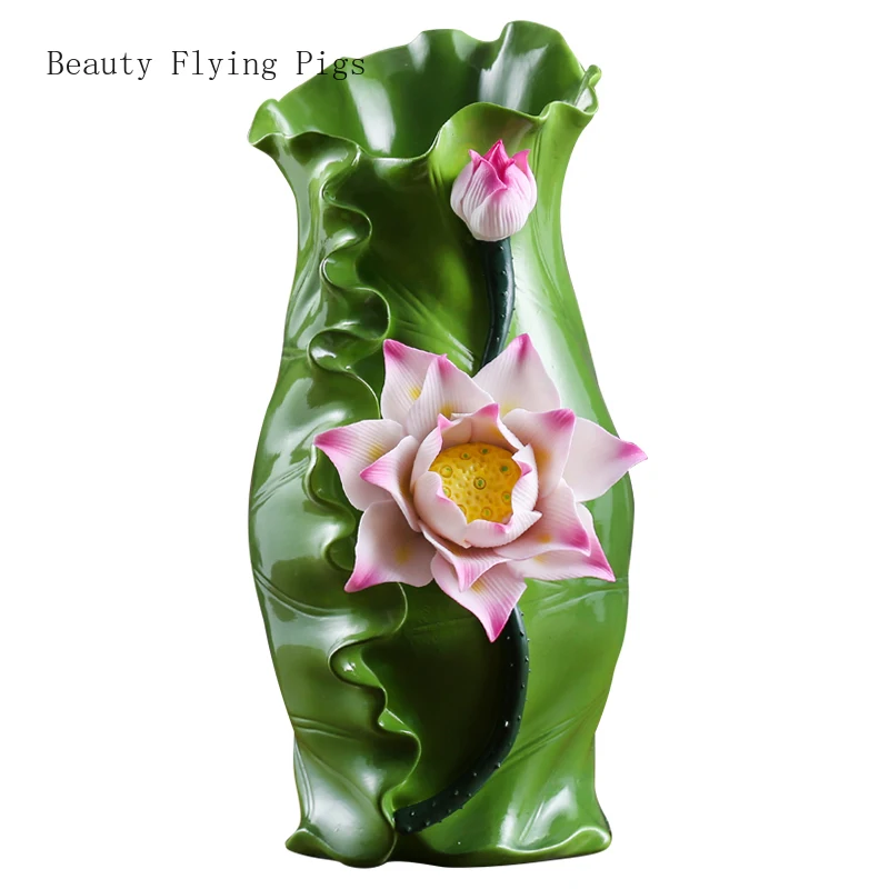 Creative ceramic lotus leaves for Buddha vases, home Buddhist temple Guanyin ornaments Tabletop Vase  home decor