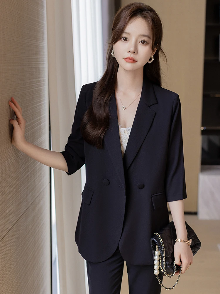 

Women's Casual Slim Fit Seven Sleeve Suit Jacket Thin Summer Fashionable Small Size Professional Clothing Polyester Fabric