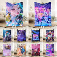 KPop Demon Hunters Fantasy anime on the blanket: girls, bands and fantasy characters are comfortable and fashionable at home