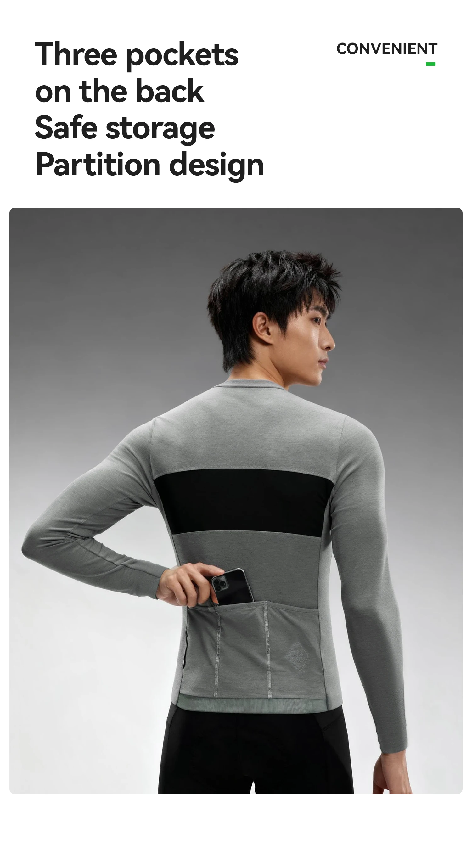 ROCKBROS Radtrikot mit langen Ärmeln, 17,5-Mikron-Wolle, atmungsaktive Fahrrad-Sportbekleidung, Sport-Tencel-Wollkleidung, Outdoor, Frühling/Herbst – Detail 6