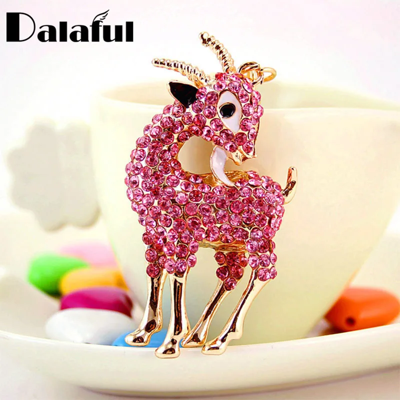 Unique Sheep Goat Key Chains Holder Crystal Purse Bag Buckle HandBag Pendant For Car Keychains Keyrings K259