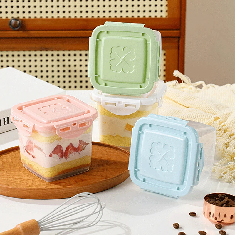1 PC โปร่งใสสแควร์เค้กคอนเทนเนอร์ไอศกรีมปิดผนึก Jar พร้อมฝาปิดนํากลับมาใช้ใหม่กล่องขนมตู้เย็นผักผลไม้สดกล่อง