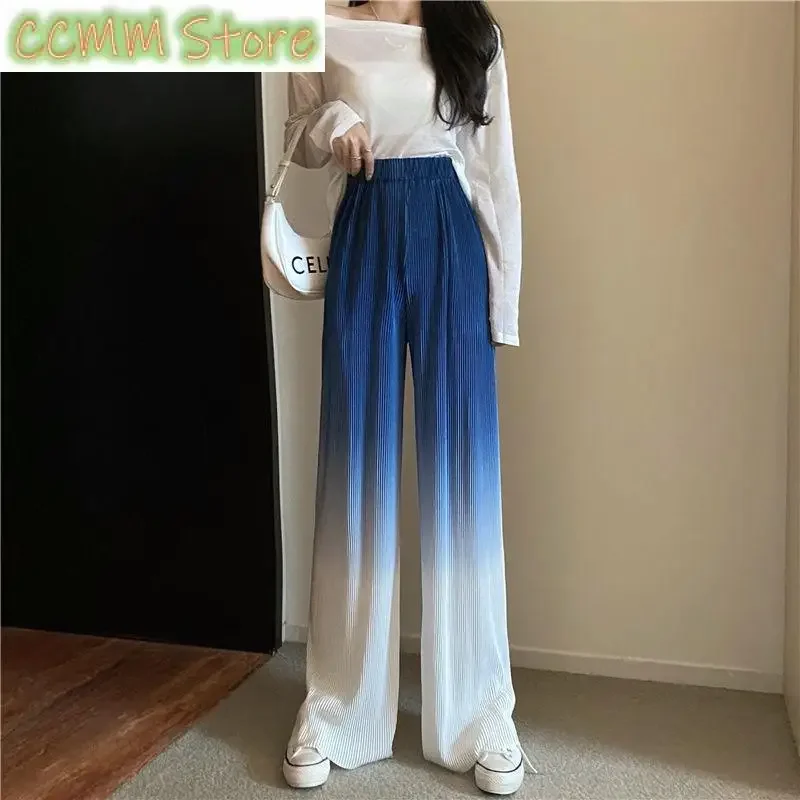 

Fashion Printed Spliced Folds Tie Dye Gradient Pants Female Clothing Summer New Loose Elastic High Waist Casual Trousers