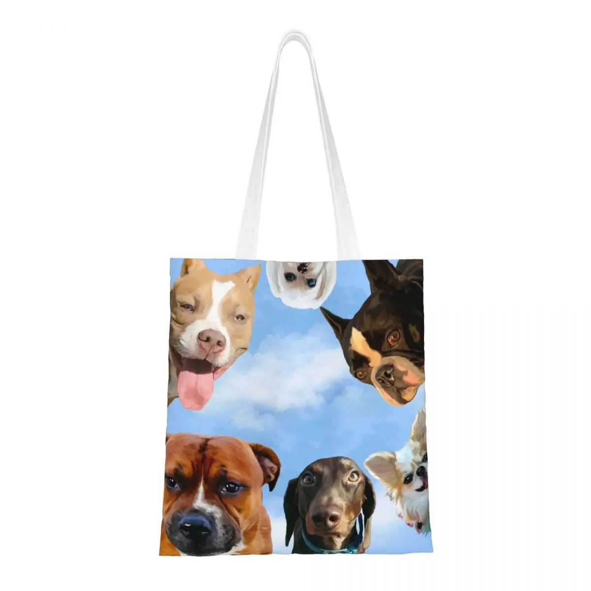 Funny Drawing Of Dogs Cats Tote Bags Women Handbag Foldable Student Shoulder Bag Reusable Shopping Bag