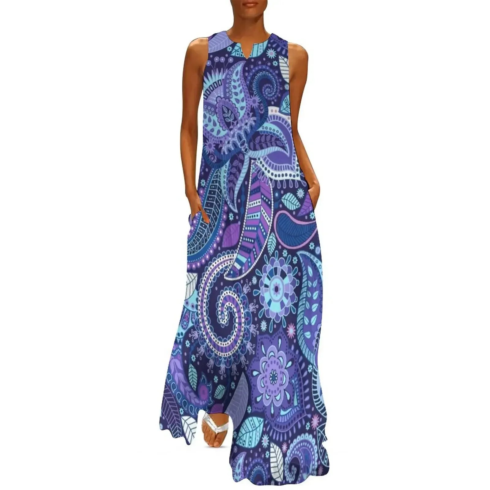 

Vera Bradley paisley purple Long Dress Female clothing loose summer dress Dress