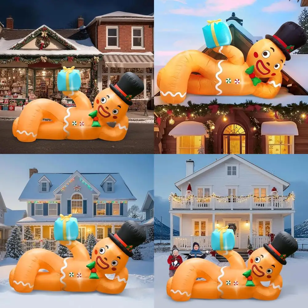 10-Foot LED-lit Gingerbread Man Inflatable, Outdoor Christmas Decoration for Lawn or Roof
