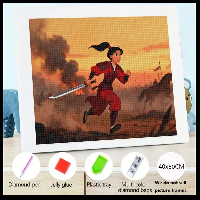

1PC DIY 5D Full Drill Diamond Painting Kit, Mulan Inspired Warrior Princess with Sword Art Craft Set, Large 40x50CM Sparkle Gem