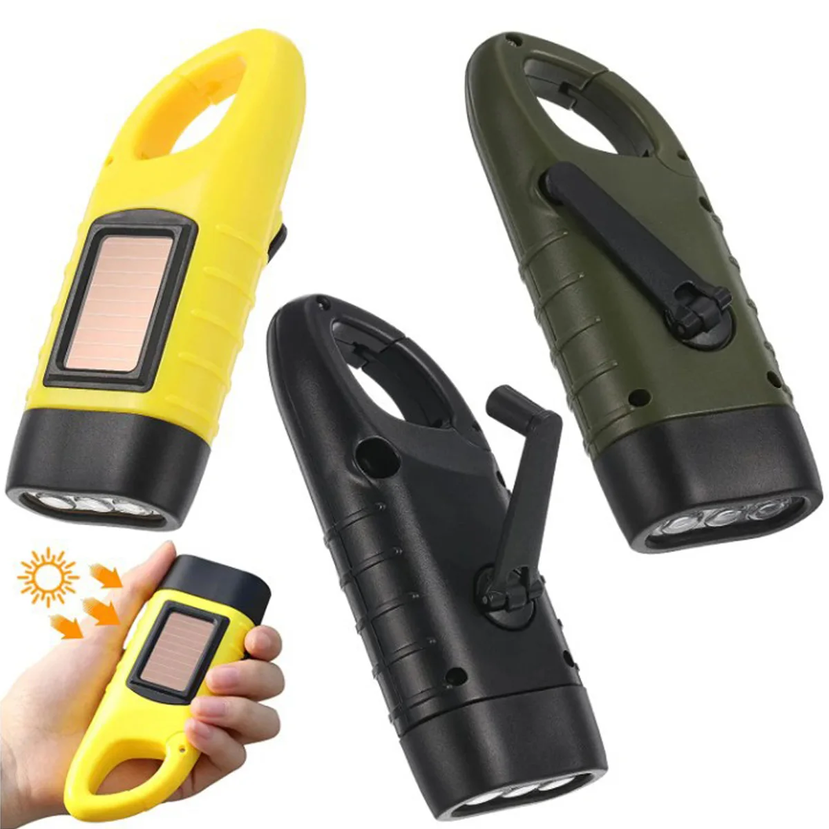 Solar Power Hand Crank LED Flashlight Self Rechargeable Survival Gear Torch Dynamo for Fishing Camping Hiking