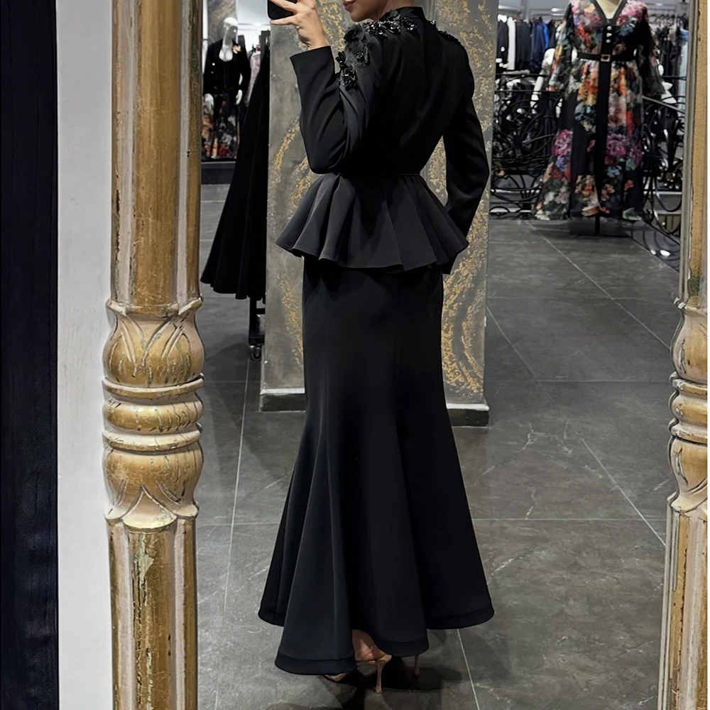 ชุดราตรีทรงเอไลน์แบบสั่งตัด ความยาวระดับข้อเท้า คอวี แขนยาว ชุดออกงาน แฟชั่นลายดอกไม้ เรียบง่าย ผ้าพลิ้ว ชุดลำลองสำหรับงานปาร์ตี้