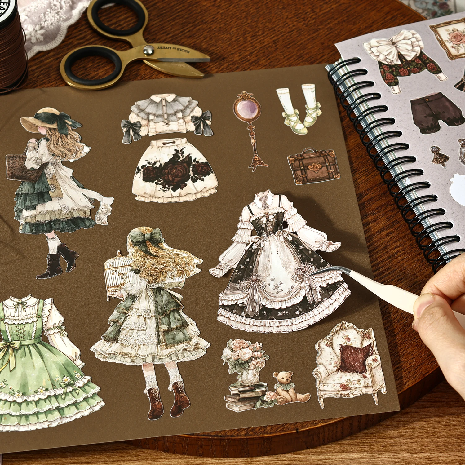 Vintage Girl Dress Outfit Landscape Sticker Book Creative DIY Journal Material Collage Scrapbooking Stationery