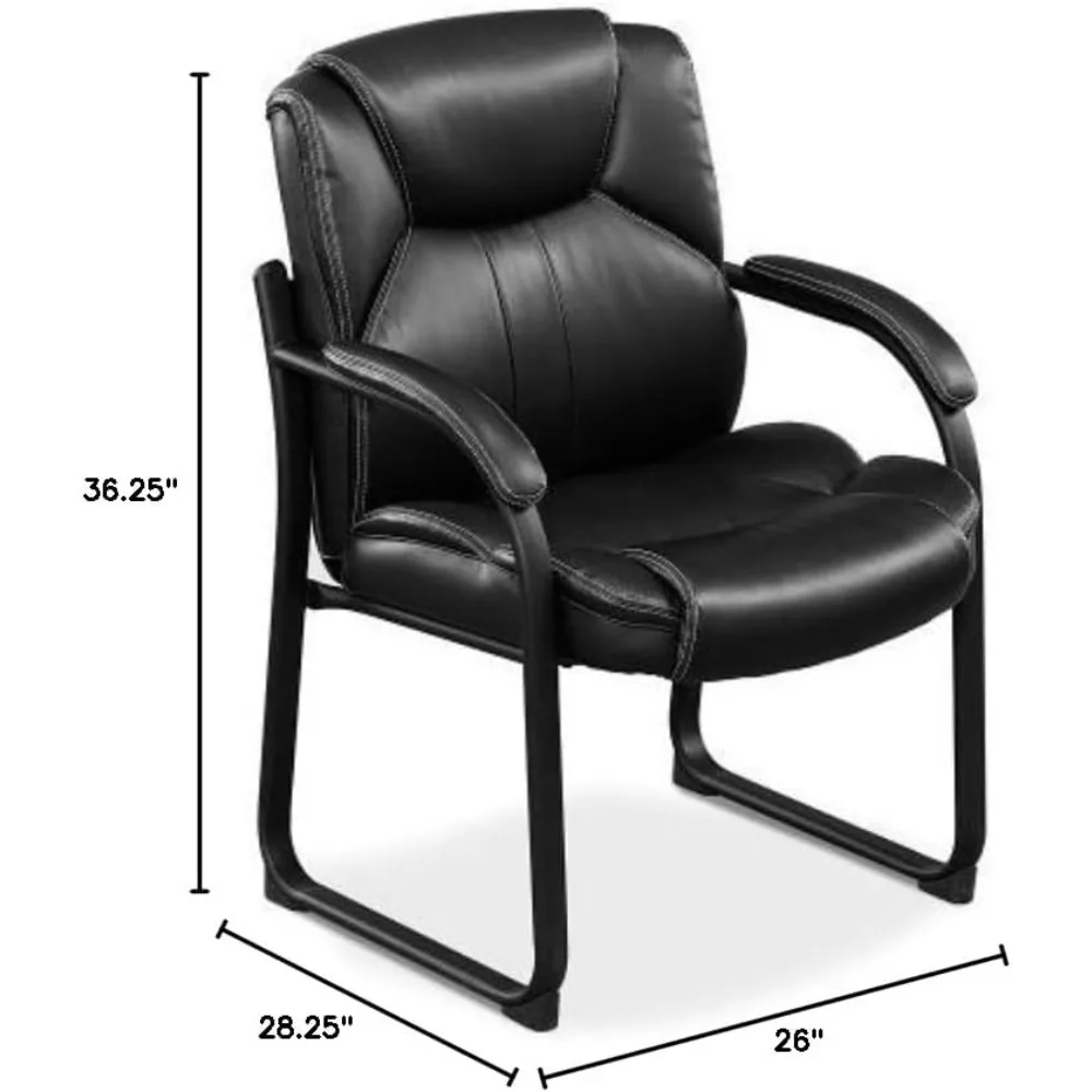 Oversized Black Faux Leather Guest Chair - Ergonomic Office Chairs with Padded Seat - Heavy Duty Metal Frame Reception