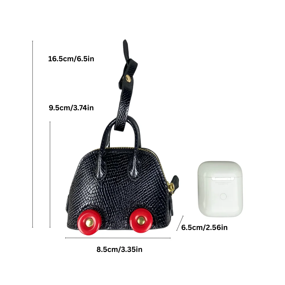 Mini-Tasche aus Leder mit Schlangenprägung – Ohrhörer- und Lippenstiftbeutel mit kontrastfarbenen Rädern – PU-Leder-Tasche Charm – ideales Geschenk für Frauen – Detail 3