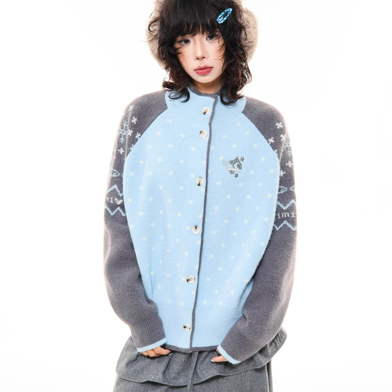 عيد الميلاد ندفة الثلج البولكا نقطة محبوك سترة المرأة 2025 شتاء جديد فضفاض رقيقة تنوعا جو سترة جاكيتات السيدات #3
