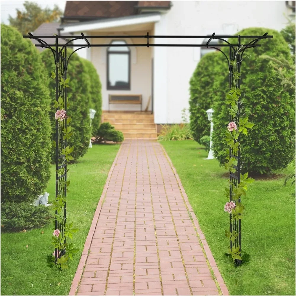 Metal Garden Flower Arch Pergola Weddings Arbors Arch, Iron16mm Tube Flat Top Courtyard Iron Arch for Climbing Plants, Wedding