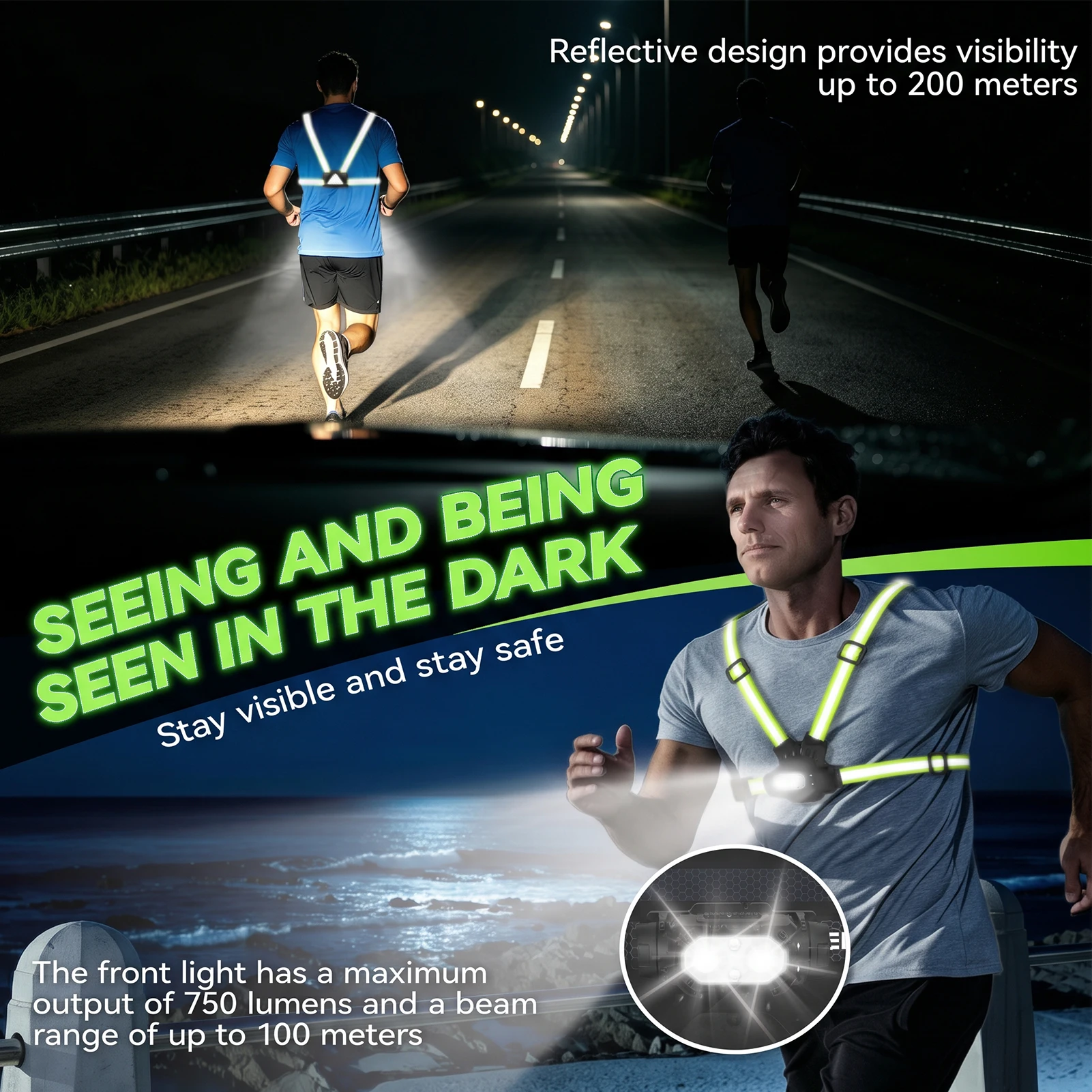 LED Running Vest USB Rechargeable Reflective Cycling Security Vest High Visibility Night Running Riding Clothing for Kids Adults