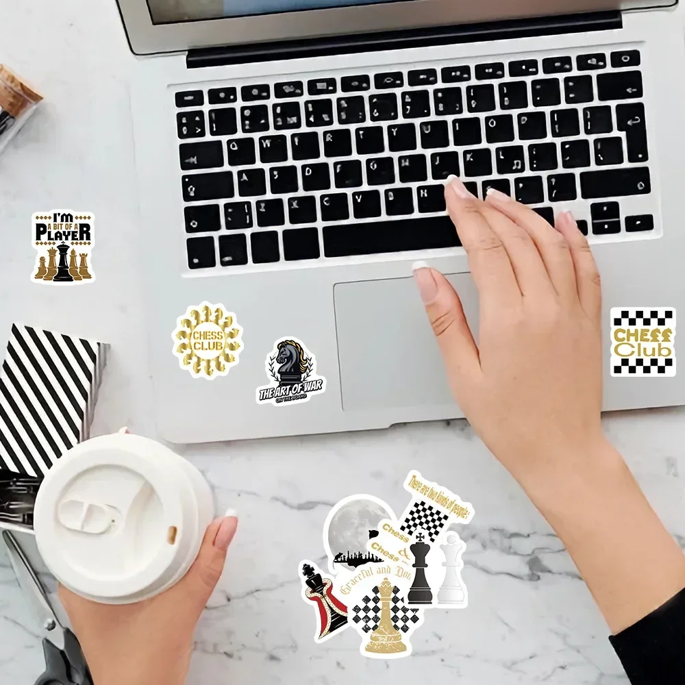 10/60 Stück Schach-Sport-Cartoon-Graffiti-Aufkleber, Kreative Brettspiel-Sticker für Koffer, Gitarre, Gepäck, Wasserfeste Aufkleber, Kinderspielzeug-Geschenk