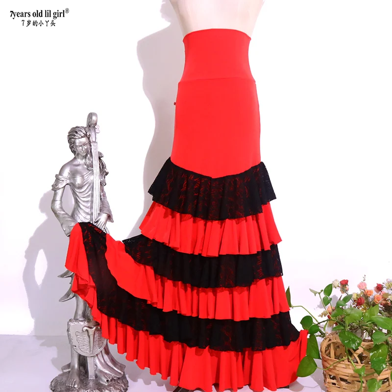 Spanish Flamenco Dance Practice Dress Skirt Multilayer Women Wear Fishtail DTT77