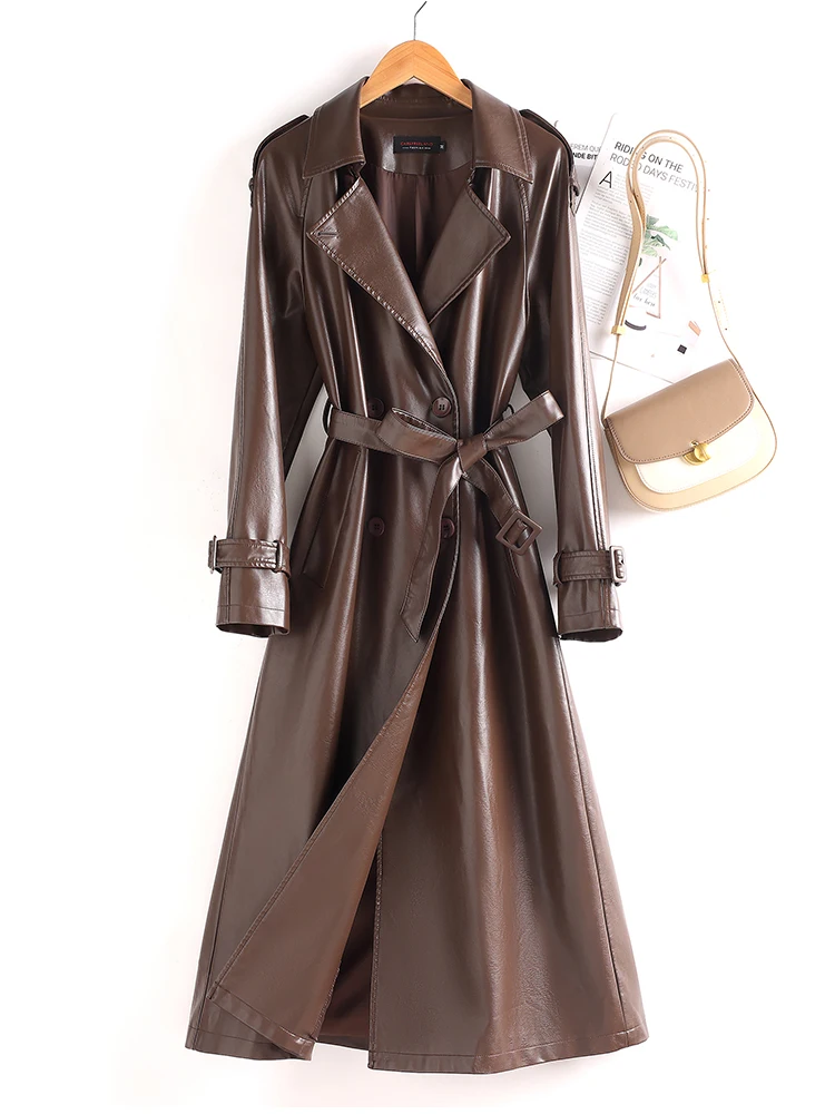 レディース本革コート ロング丈 オーバーニー シープスキン ウィンドブレーカー アウター 秋冬新作 スリム プラスサイズ ウエストシェイプ