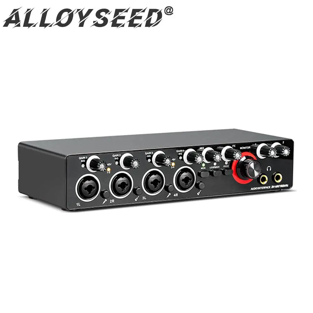 

4 Channel Recording Soundcard 24-bit Professional Sound Card Volume Control USB Computer Driver Free for Live Recording Karaoke