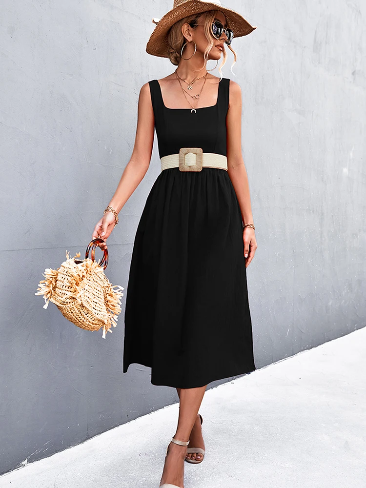 

Women Evening Dress Korean Black Elegant Holiday Female Birthday Party Long Boho Summer Knitted Formal Occasion Home Dresses