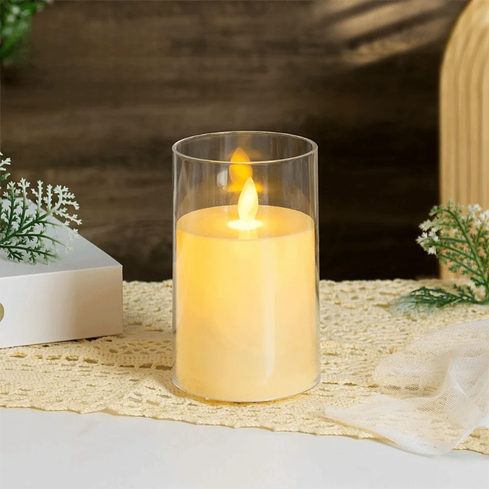 Rechargeable LED Flameless Candles with Remote Control Timer Fake Candle Lights Clear Candle Shell Realistic Flickering