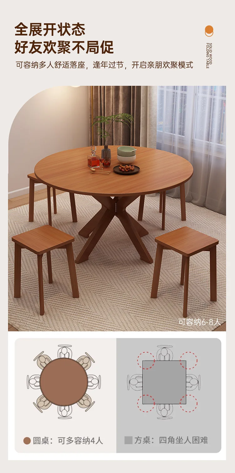 Household small apartment round table dining table, new Chinese simple foldable portable semi-round table