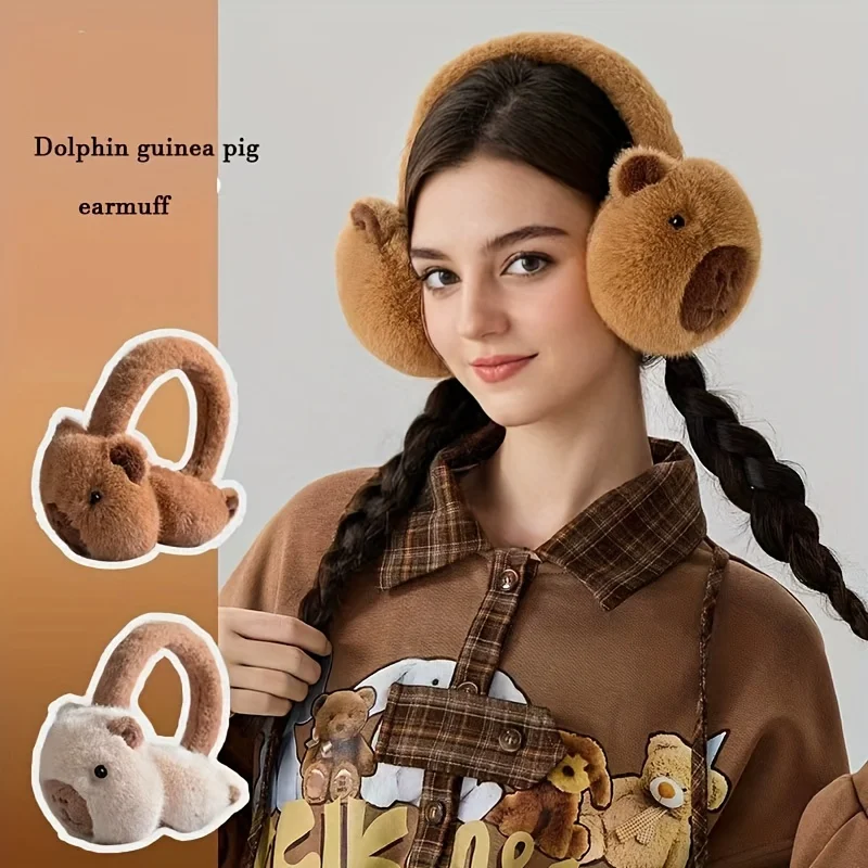 Comodi paraorecchie in peluche capibara da donna: design simpatico cartone animato, copriorecchie pieghevoli e caldi, accessorio invernale perfetto