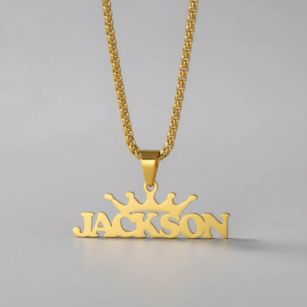 カスタムネームネックレス クラウン イニシャルペンダント パ - Men'S Fashion Gold Chain のレビューと価格
