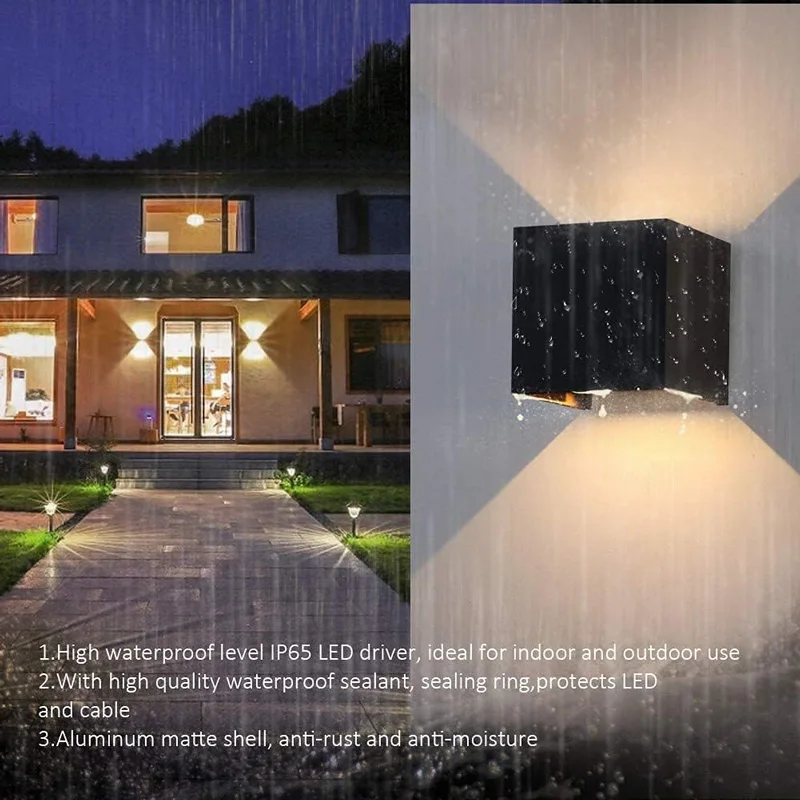 Imagem -02 - Alumínio Led Outdoor Wall Light Waterproof Porch Jardim Iluminação Lâmpada de Parede Interior Decoração Quarto Sala Corredor Escadas Lâmpada 6w 12w