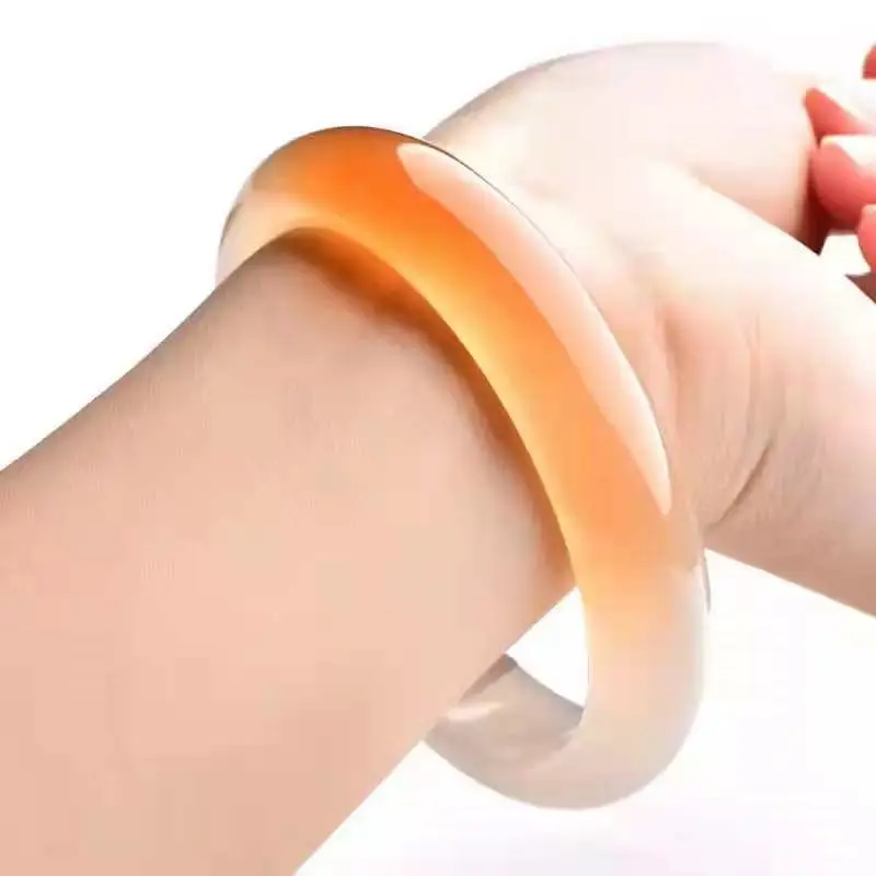 Hot Products Natural Copywriting Orange White Color Chalcedony Agate Bracelet Exquisite Passion Jade Bangle Jewelry Accessory