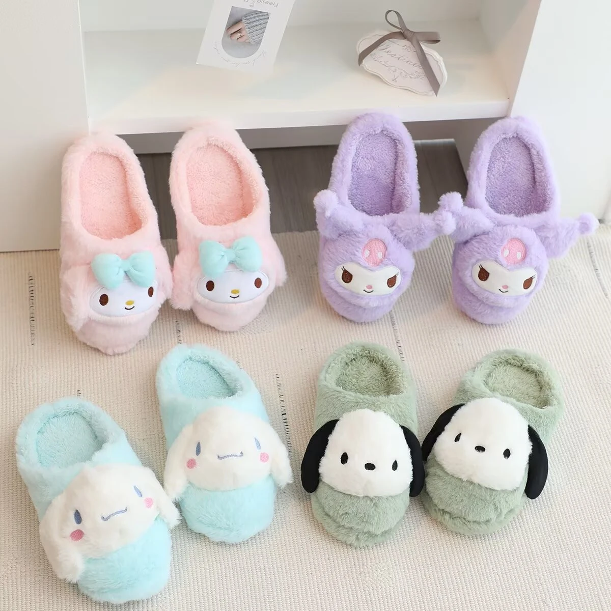 Lovely Pochacco Kuromi Indoor Cotton Shoes My Melody Cinnamoroll Warm Slippers Cartoon Japanese Style Slippers Flat Non-slip