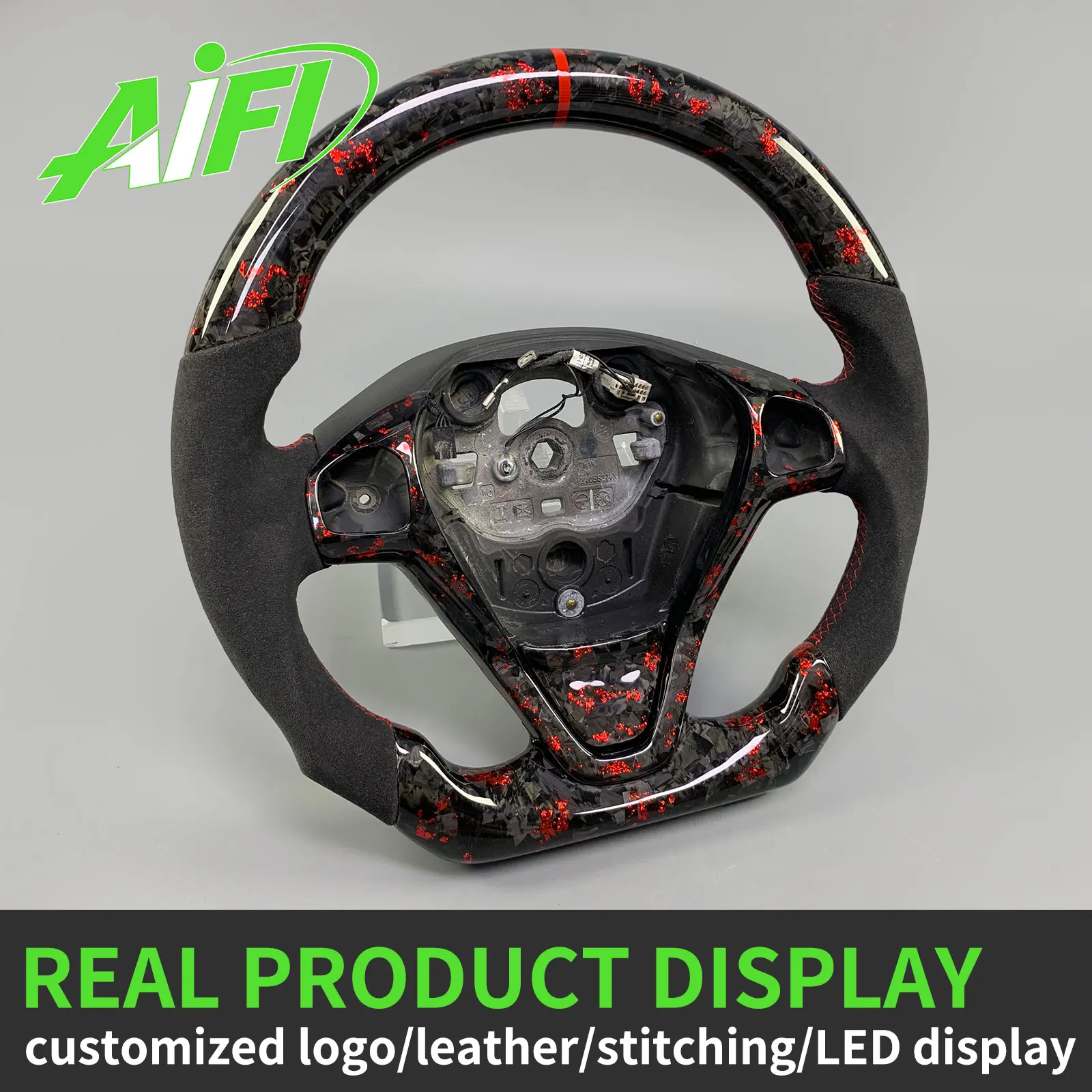 Custom Red Forged Carbon Fiber Steering Wheel for Ford Fiesta 2009-2017 Focus RS MK7 Figo Ka Ecosport B-MAX ST Tourneo Transit