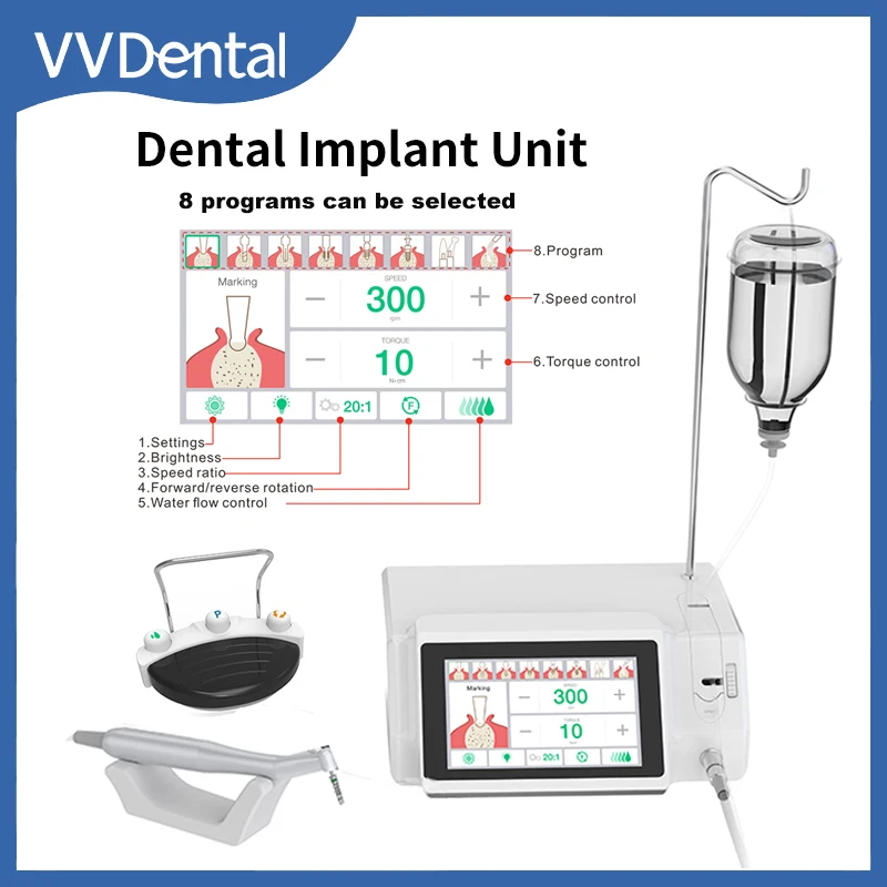 

VVDental Implant Surgical Motor 20:1 Contra Angle Fiber Optic Handpiece Dental Oral Implant System Electric Brushless Micromotor