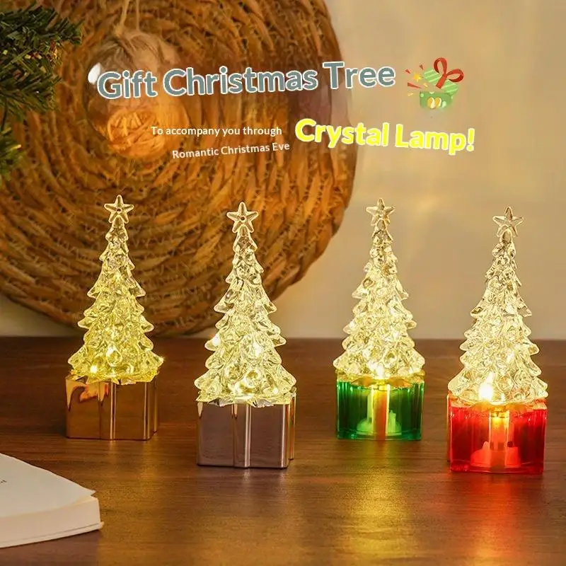 Crystal Christmas Tree Night Light Warm LED Glow Gift Shaped Base For Xmas