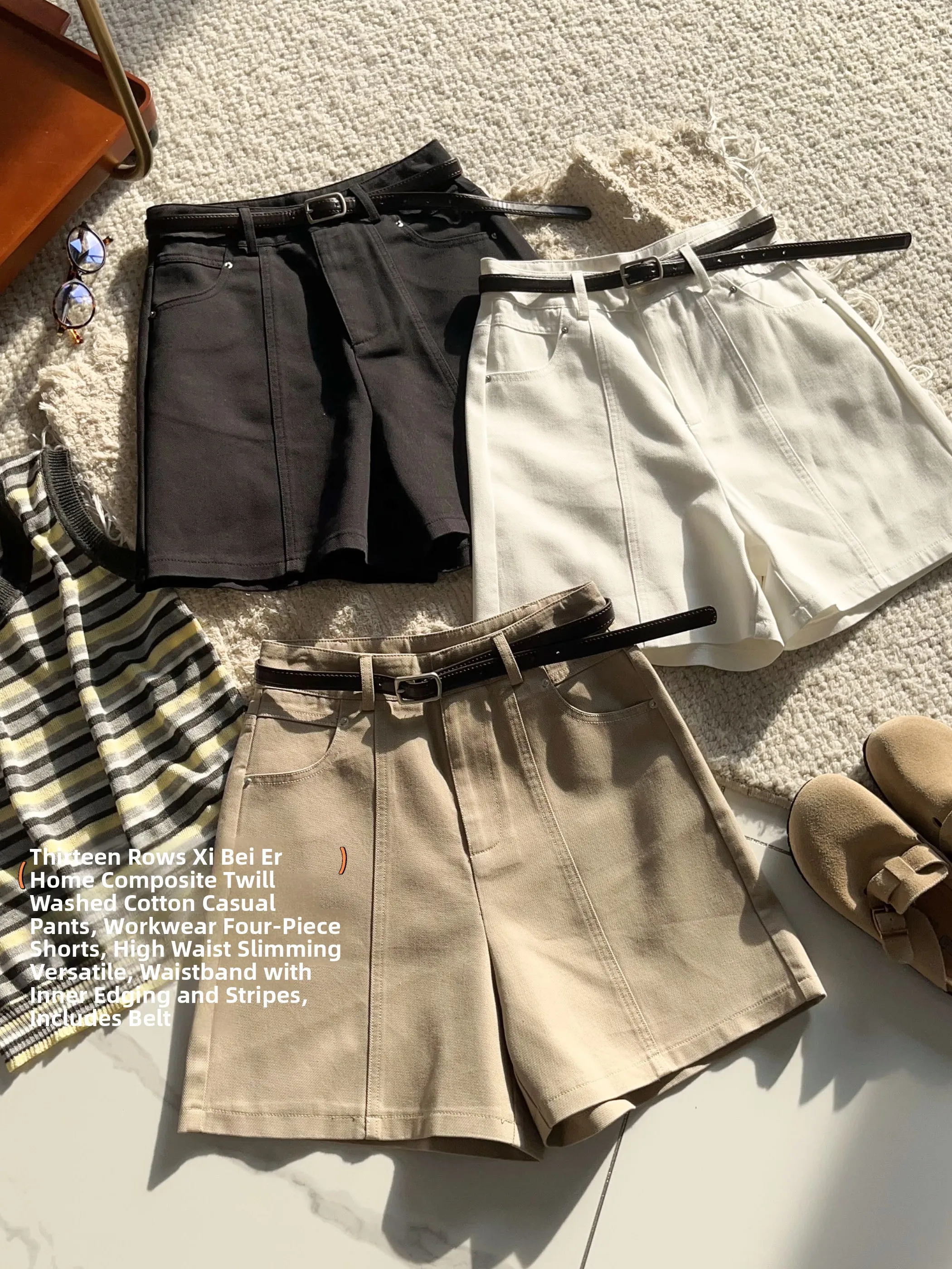 

Женские летние повседневные бежевые хлопковые бриджи с высокой талией и прямыми штанинами, в стиле рабочей одежды