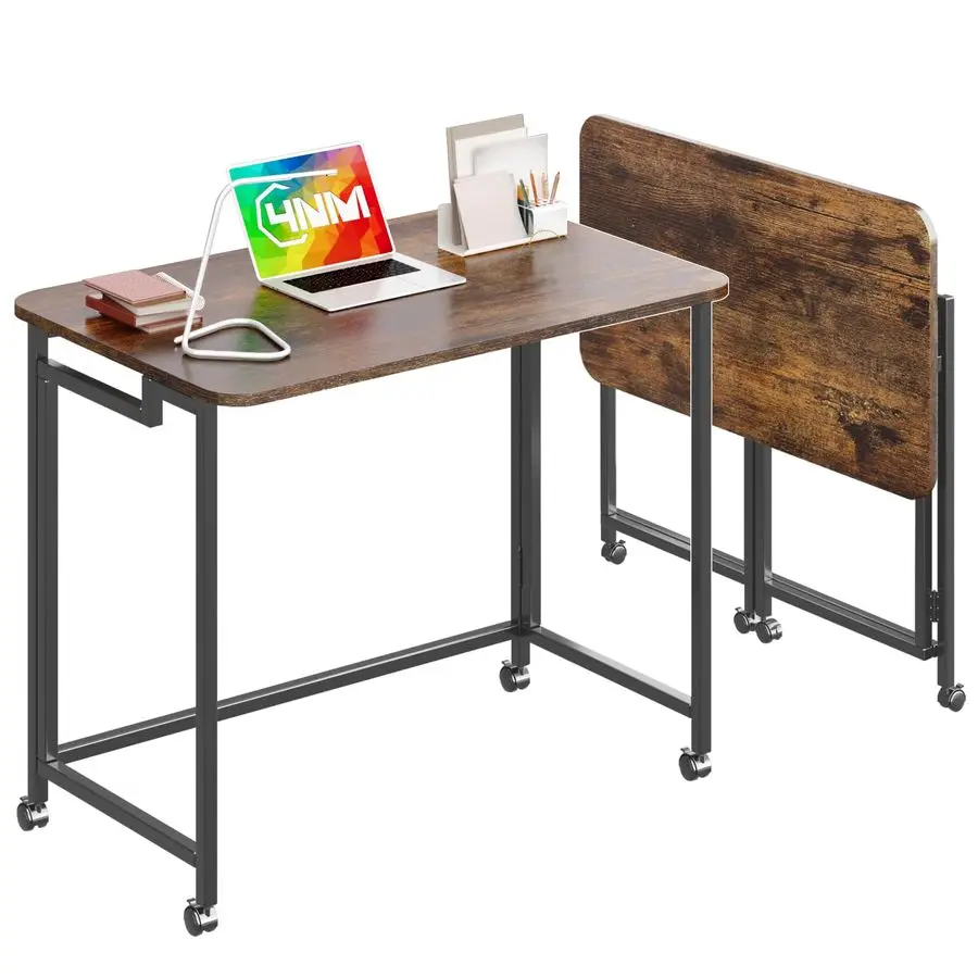 31.5 Mobile Small Rolling Computer Desk, Folding Laptop Cart Table with Wheels, Portable Office Desk for Small Space Couch Bed R