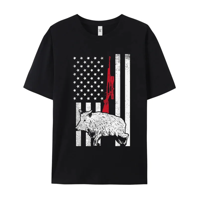 American Flag Rifle Hog Boar Tshirts Husband Design Father Day Tops & Tees Short Sleeve Funny Tops T Shirt Crewneck 100% Cotton