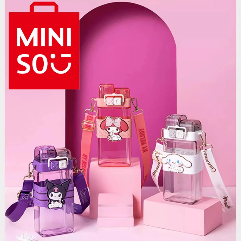 

MINISO мультфильм аниме Sanrio панк двойная Питьевая серия Милая коричная соломенная чашка My Melody портативная веревка чашка для воды подарки Kuromi