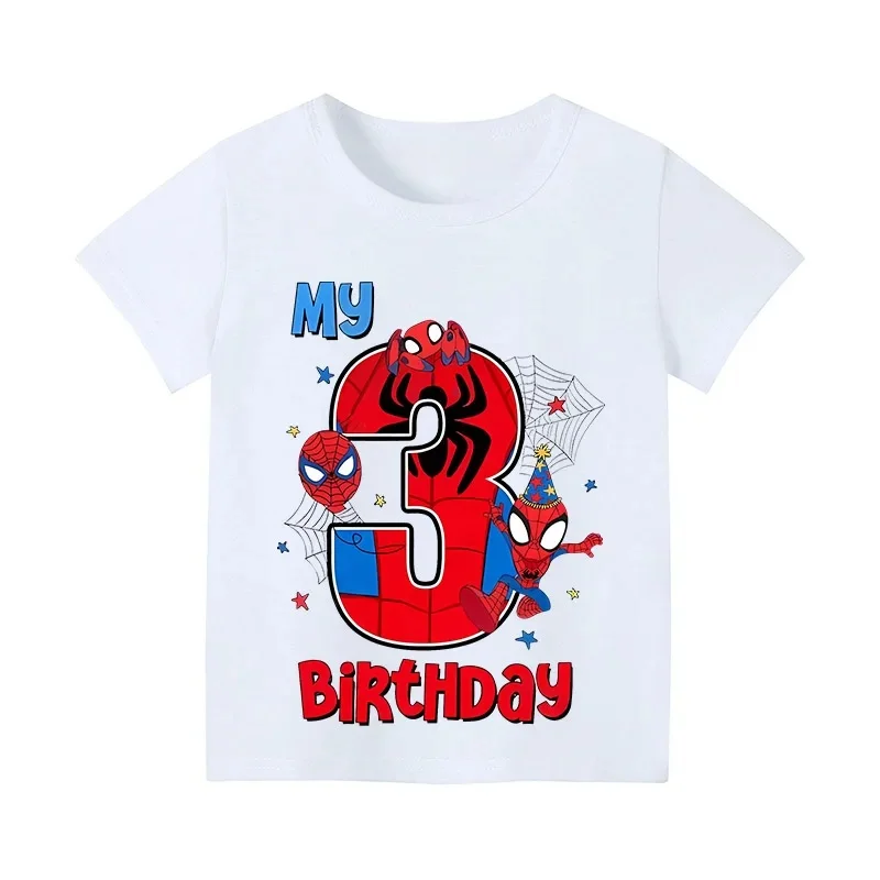 Camiseta digital de Spider Man para niños, camiseta de dibujos animados de verano para niños en edad preescolar, ropa para niños, camiseta de manga corta para cumpleaños