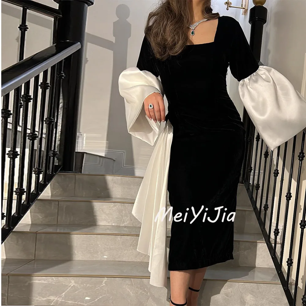 Meiyijia  Evening Dress Square Neckline Long Sleeves  Satin A-Line Saudi  Arabia  Sexy Evening Birthday Club Outfits Summer 2024