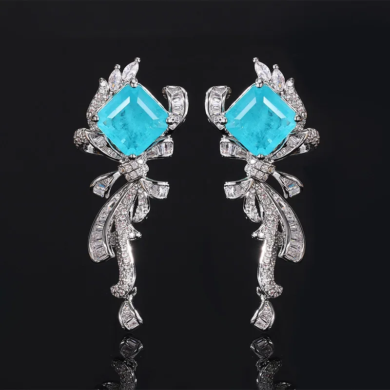 Square Emerald Paraiba Crystal Earrings Vintage Inspired Charms Tassels Dress Accessories for Women Jewelry Ribbon Shape Gift