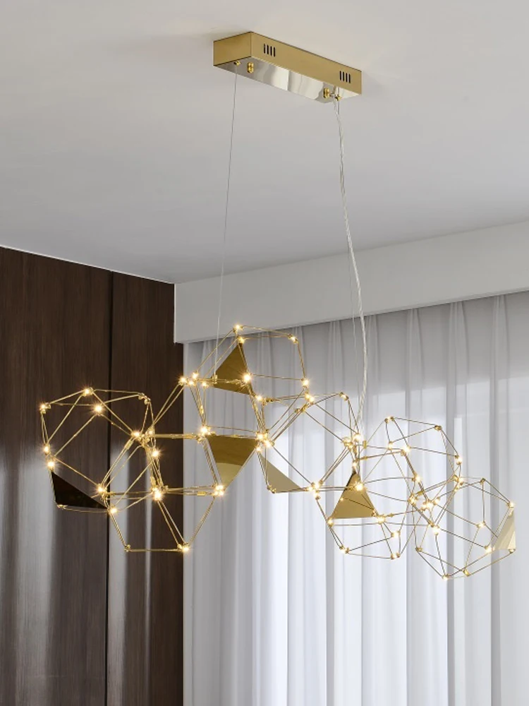 Moderne Creatieve Polygonal Firefly Kroonluchter Nordic Ontwerp Rvs Goud Zilver Hanger Lamp Restaurant Decoratieve Licht