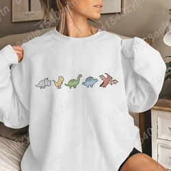 Dinosaur Print Pullover Sweatshirt, Casual Long Sleeve Crew Neck Pullovers For Fall & Winter, Women's Oversized Sweatshirts