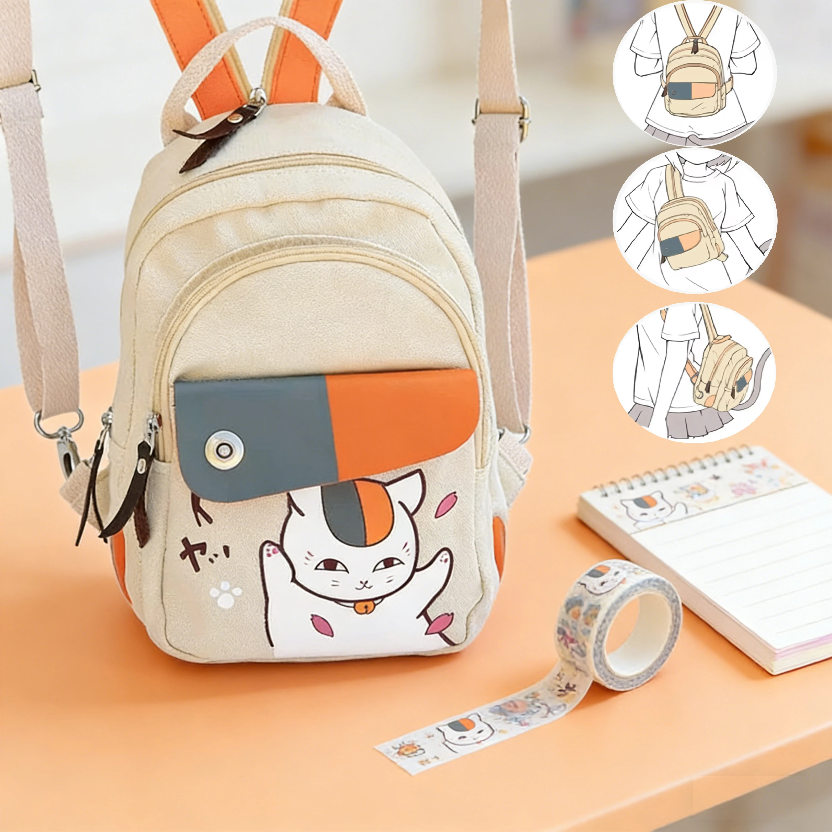 Harajuku Hot Anime Kawaii Natsume's Book of Friends Cat Teacher Printing Denim Mini Backpacks for Girls Mochila School Bags