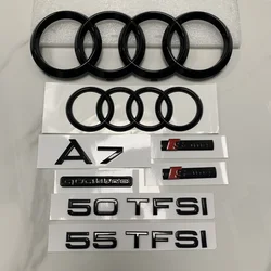 AUDI A7 4 Ring Logo ABS Black 2012-2024 Car Hood Front Grill Rear Trunk Emblem Badge Sticker Quattro Sline A7 Accessory refit